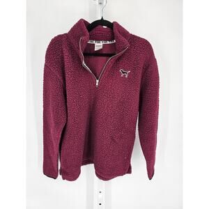 Pink by Victorias Secret Womens S 1/2 Zip Fleece Pullover Jacket Sherpa Burgundy